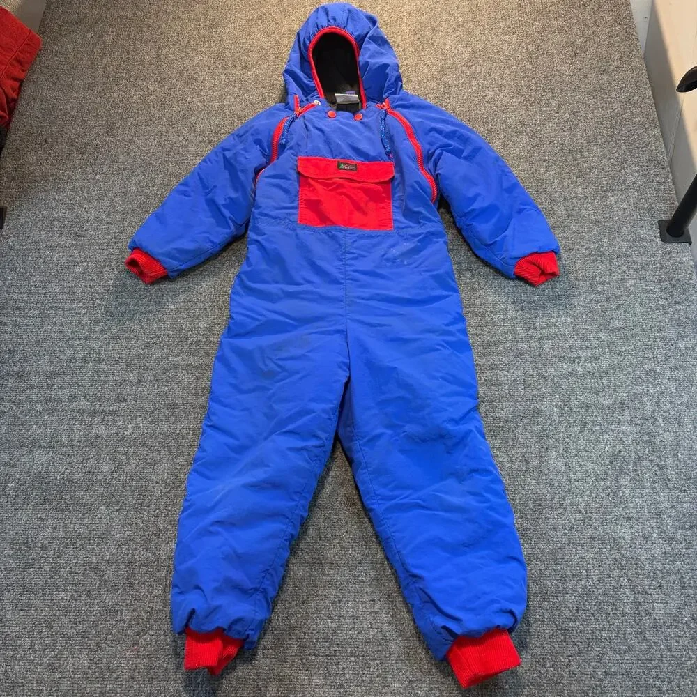 Vintage REI Kids Snowsuit Blue Red One Piece Ski Suit Warm Outdoor Size XS 4/5